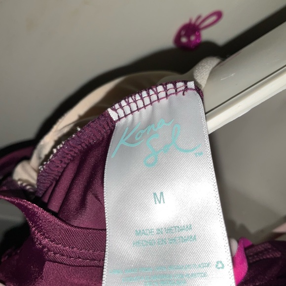 Kona Sol Macrame Straps High Coverage One Piece Swimsuit Burgundy Purple - Picture 5 of 7